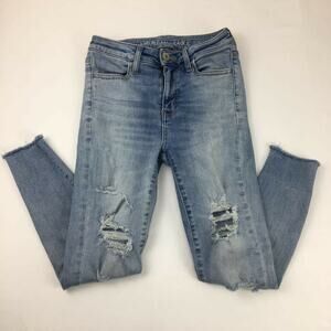 American Eagle Outfitters Hi-Rise Jegging Crop Jeans Blue Distressed 2 Short